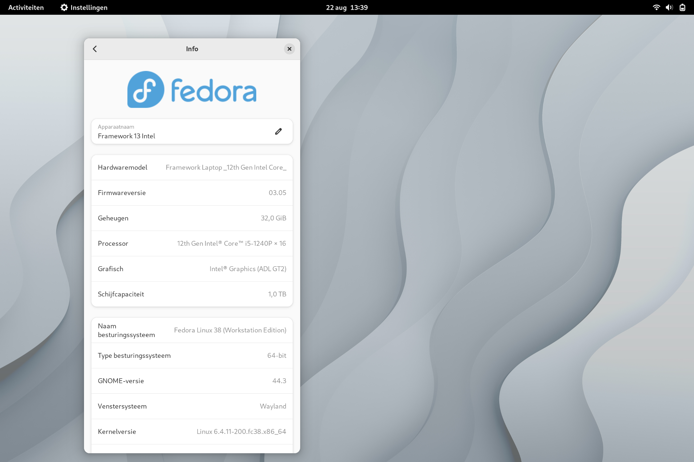 Fedora Workstation op de Framework 13